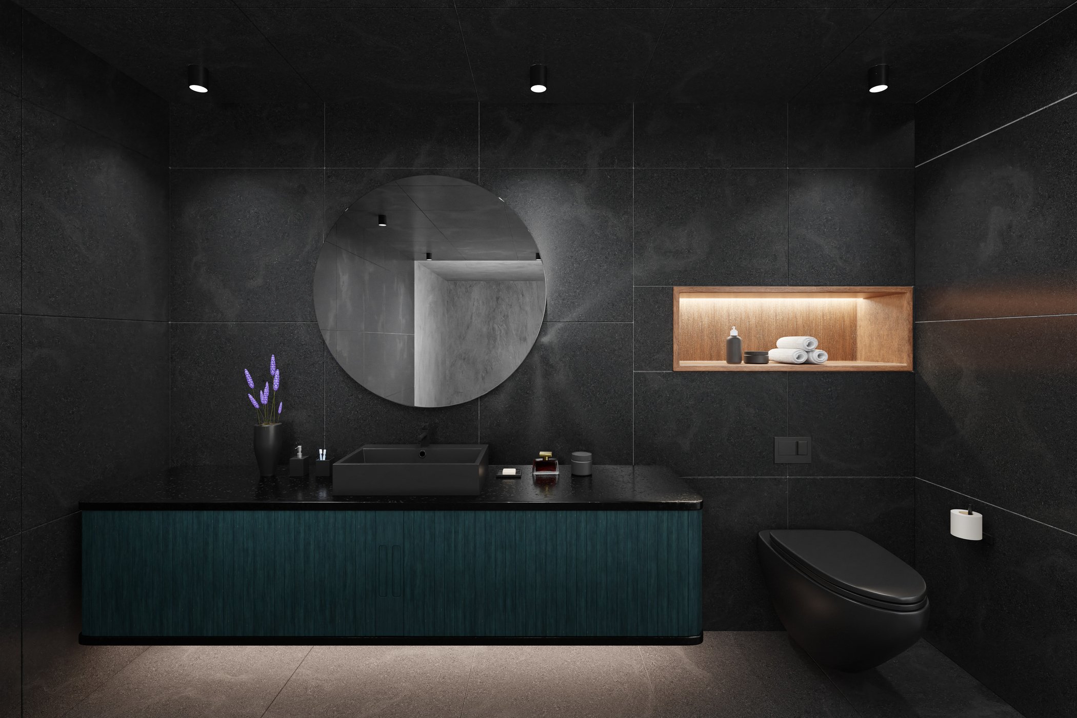 Black Elegant Design of Modern Bathroom Interior